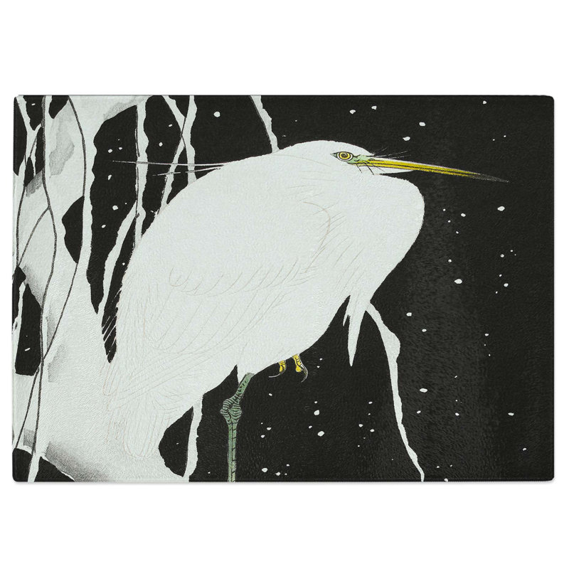 Tempered Glass White Heron in the Snow by Ohara Koson Chopping Board, 39 cm W x 28.5 cm L