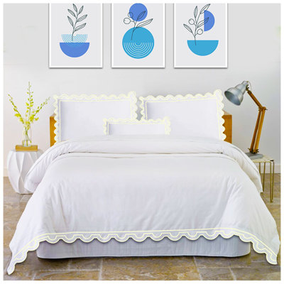 400TC U Shape Scallop Embroidery Cotton Duvet Cover Set