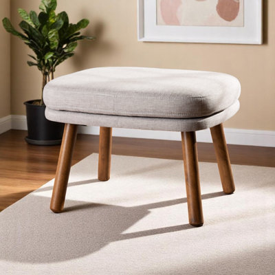 Inglewood Ottoman with Greyish Beige Fabric Upholstered Walnut Finish, 16.29'' H X 22.8'' W X 19.32'' D