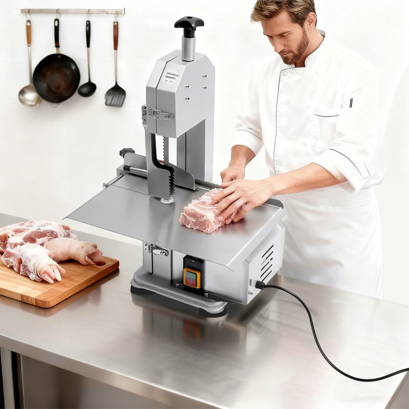 Bone Saw Machine Commercial Meat Bone Cutting Machine 650W Pure Copper Motor Band Saw bone saw Adjustable Cutting Thickness frozen meat cutter Aluminum Magnesium Alloy Body for Home Supermarket Meat Processing