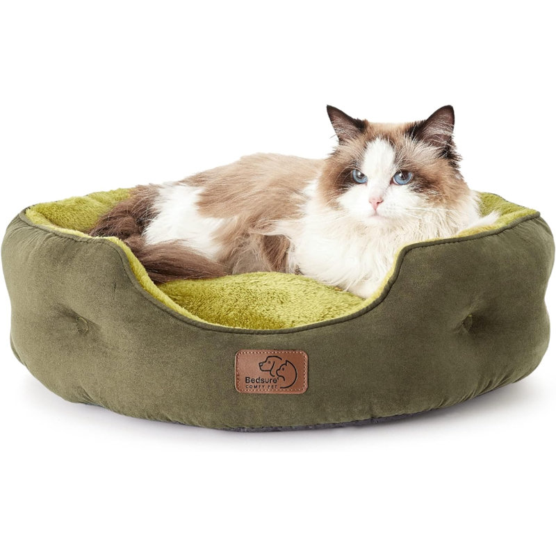 Lit pour animal en molleton, Petit (L 20 po x l 19 po), Vert olive