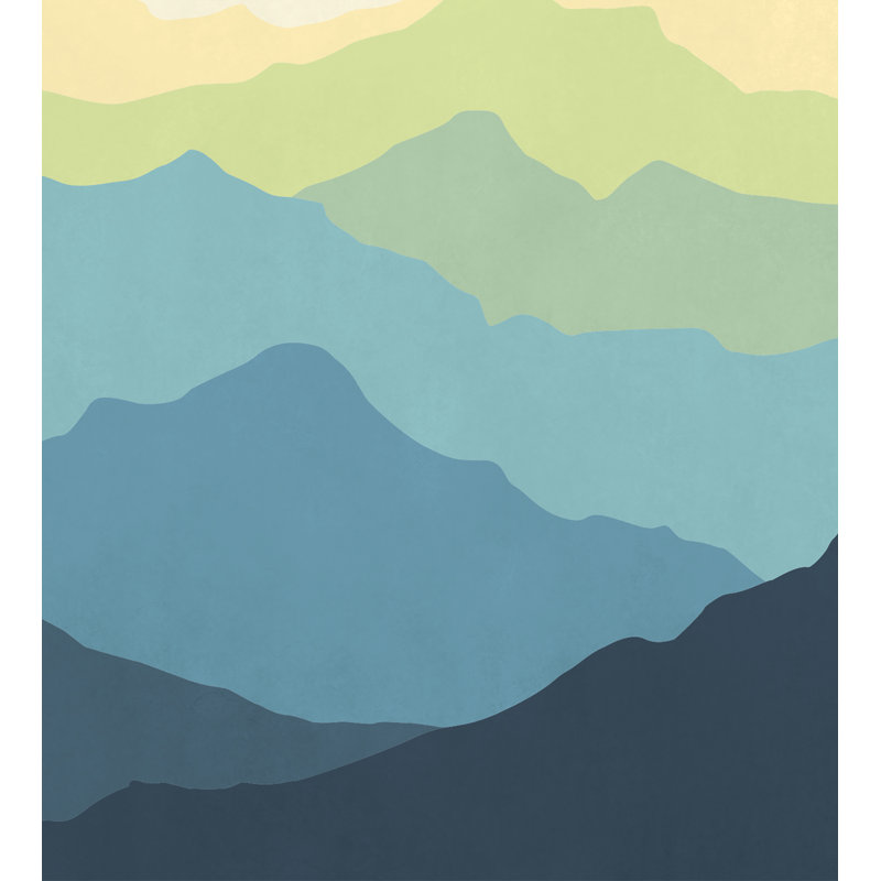 Ensemble de panneau de papier peint 5 pièces Mountain Mural, Bleu marine et jaune, l 120 po x L 96 po