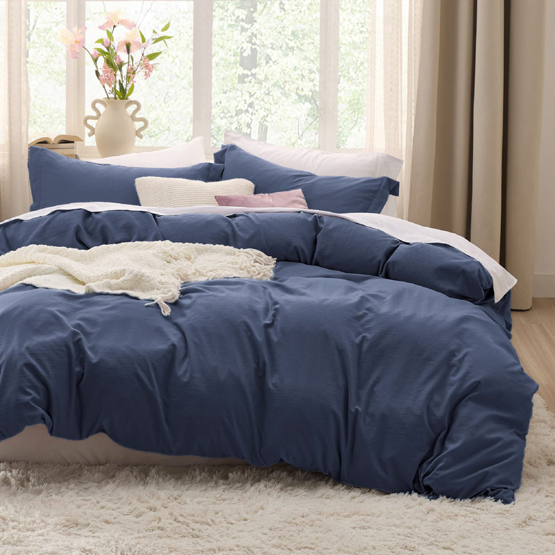 Bedsure Duvet Cover Only-Prewashed Extra Soft All Season Bedding,with Zipper Closure, Linen, Comforter Not Included, Navy