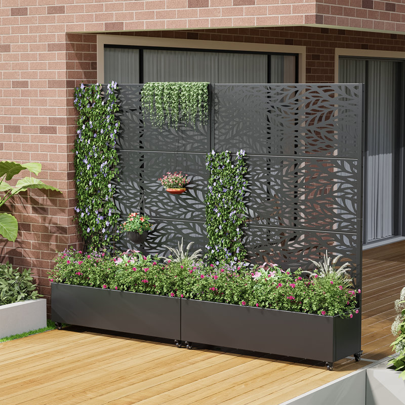 Boîte à fleurs en métal avec treillis pour plantes grimpantes H 6 pi x l 4 pi