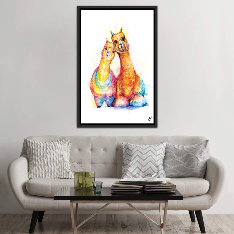 Décoration murale Packa 'Alpaca Kids, H 60 po x l 40po x P 1,5 po, Toile avec cadre noir patiné