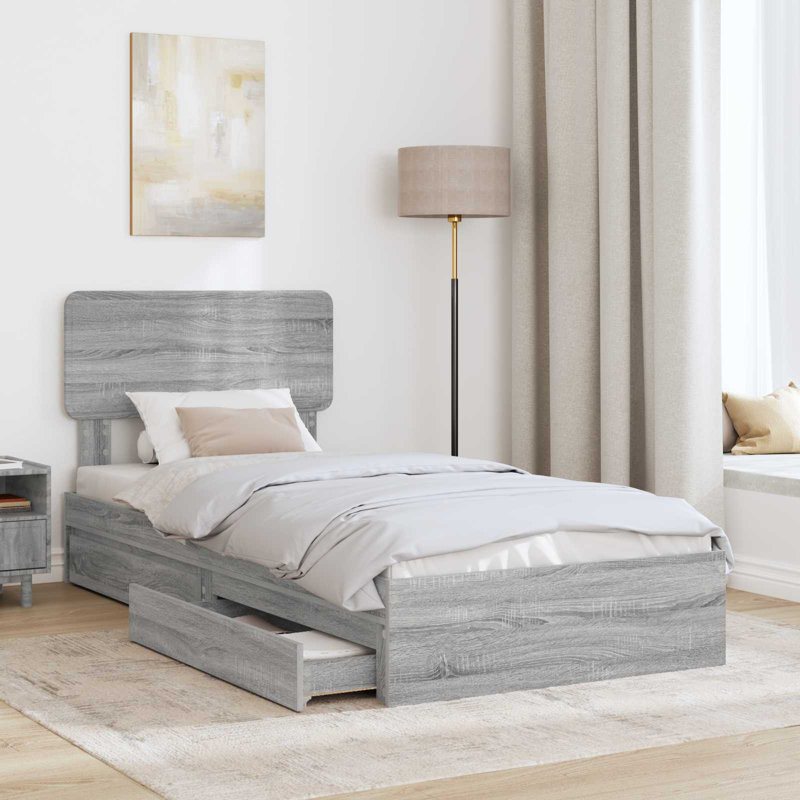 Bed, European Single (90 x 200 cm), Grey Sonoma