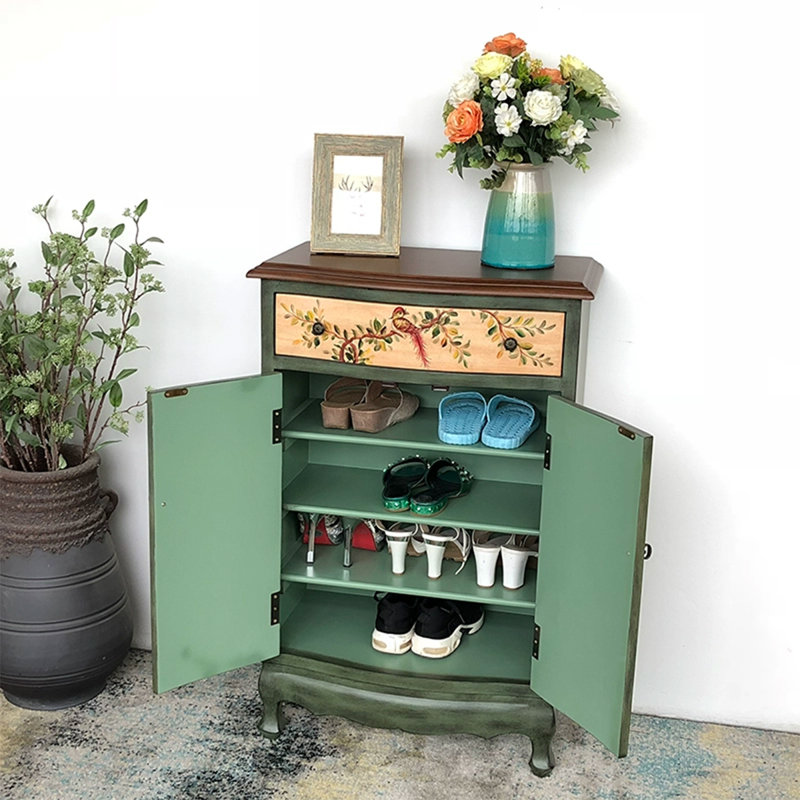Rangement à chaussures en bois massif vert et beige