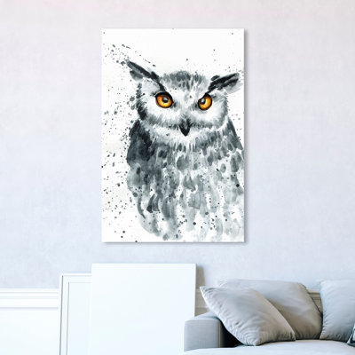 Splashed Owl"", Paint Splash Owl Modern White Canvas Wall Art Print For Baby Boy Room -  Loon PeakÂ®, 84A5956DF11E45E0BFD1BBB81BB8FE34