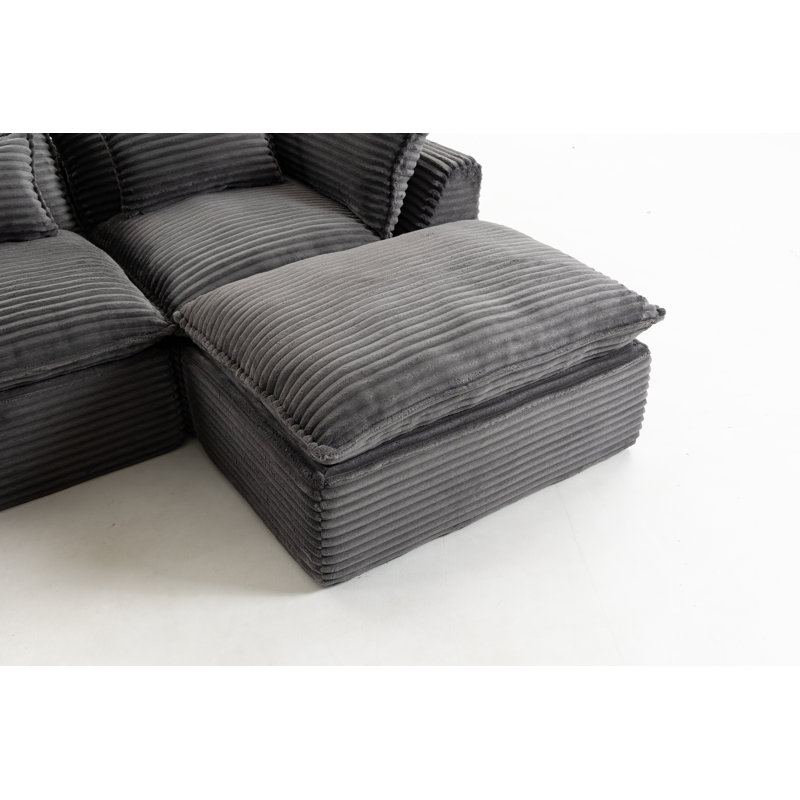 Ensemble de canapé modulaire modulaire avec repose-pieds et repose-pieds, Velours côtelé gris antique