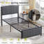 Single/Double Metal Platform Bed Frame With Upholstered Headboard And Footboard, No Box Spring Needed, Grey/Beige-275692834-282826323