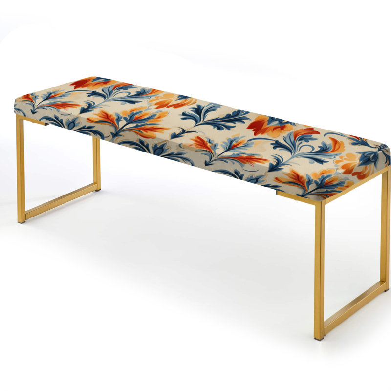 Orange And Blue Ikat Facade Splendour - Ikat Upholstered Gold Bench