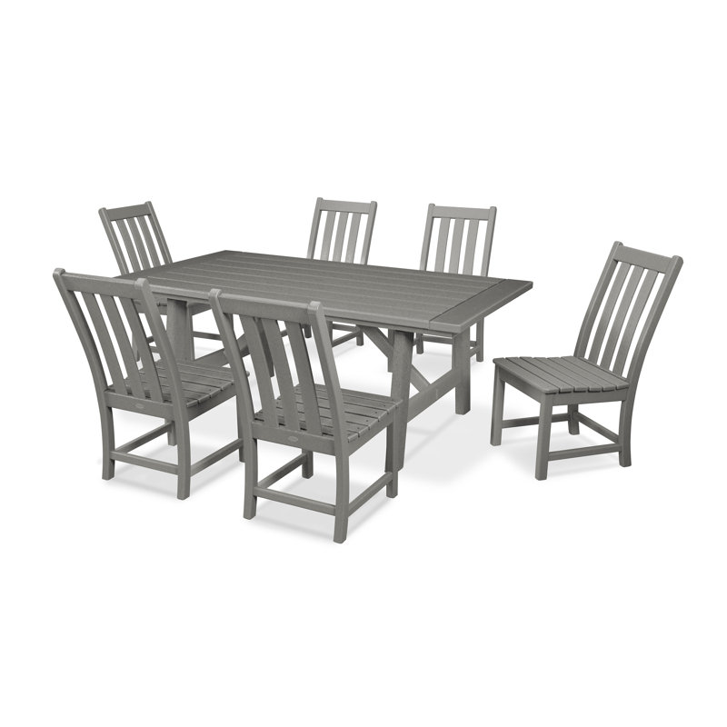 Vineyard 7-Piece Rustic Farmhouse Side Chair Dining Set, Slate Gray