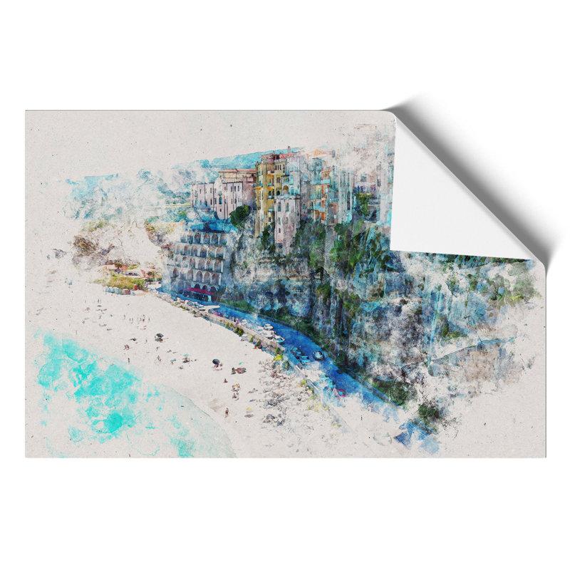 Tropea Beach in Italy Watercolour - Frameless Print, 21cm H x 30cm W x 0.1cm D