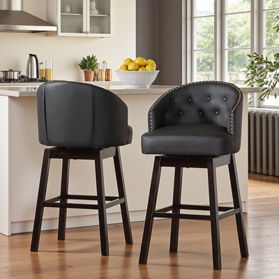 Merle Tufted Swivel Barstool in Black, 40.64'' H X 21.22'' W X 21.22'' D (Set of 2)