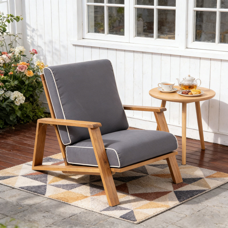 Solid Wood Outdoor Club Chair with Cushions for Patio Balcony Garden, Gray