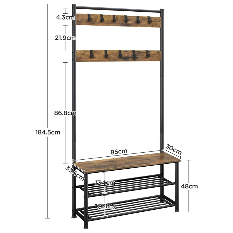 Hall Tree 85cm Wide with Bench and Shoe Storage