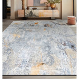 Monarch Hand Knotted Abstract Area Rug in Silver And Gold