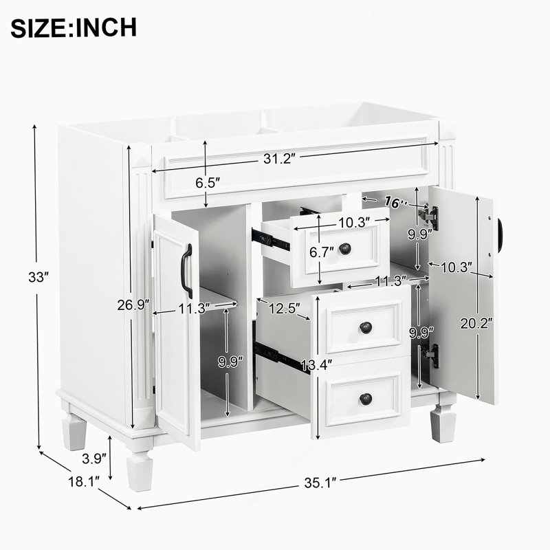 Meuble-lavabo 36 po sans lavabo supérieur, armoire seulement, Blanc