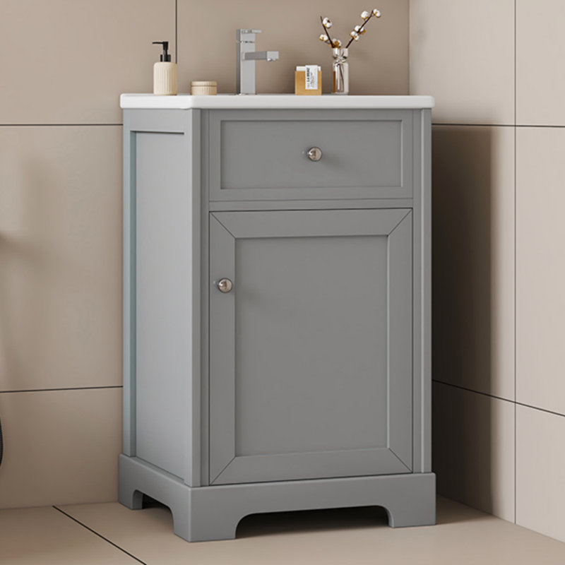 Meuble-lavabo de 20 po avec lavabo, armoire de salle de bain avec porte à fermeture douce, support de rangement et tablette réglable