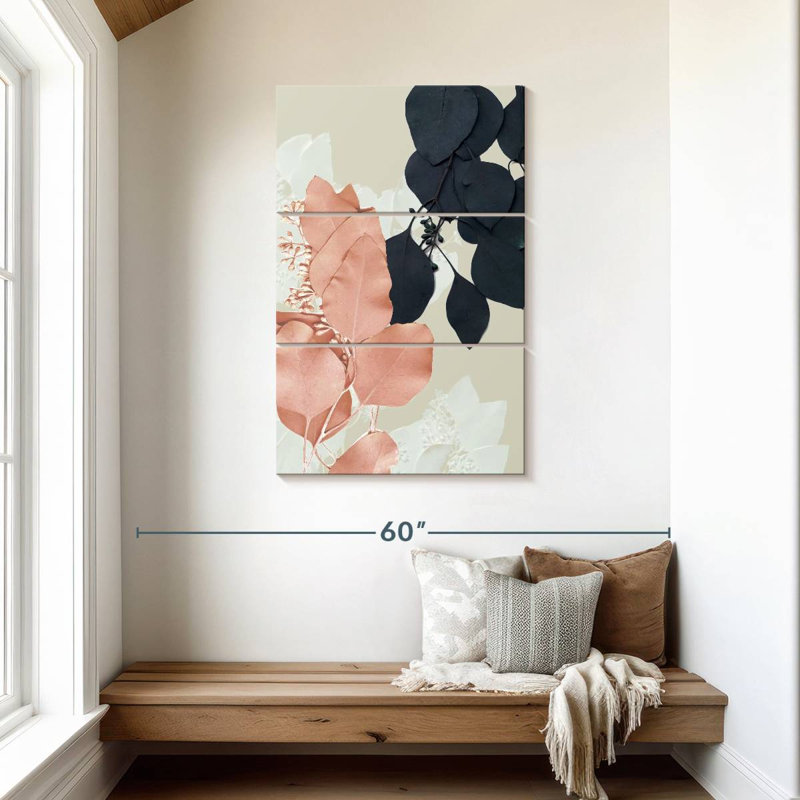 Indigo et feuilles de rosé I, H 45 po x l 28 po