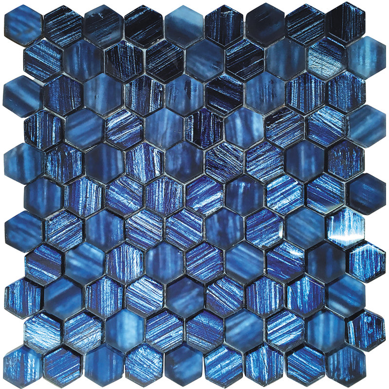 1.2 in. x 1.2 in. Grid Glossy Tile, Blue