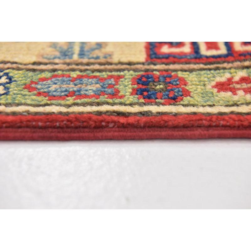 Tapis en laine rouge 4 pi x 5 pi 10 po one-of-kind à la main noué la new age Alayna