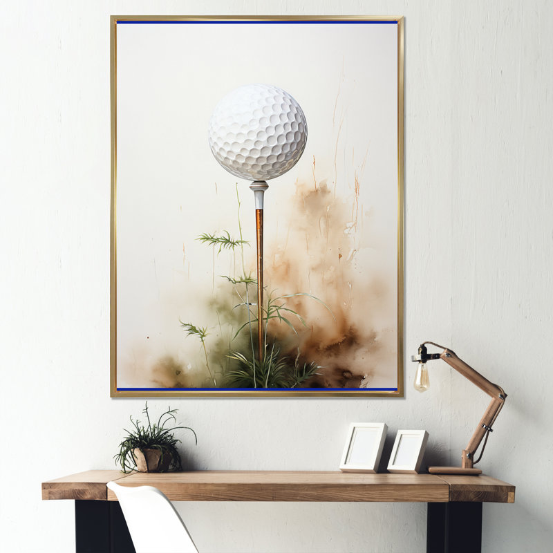 «Sheedy Minimalisme Golf Tees» - art mural encadré de golf, Cadre flottant doré, H 44 po x l 34 po x P 1,5 po