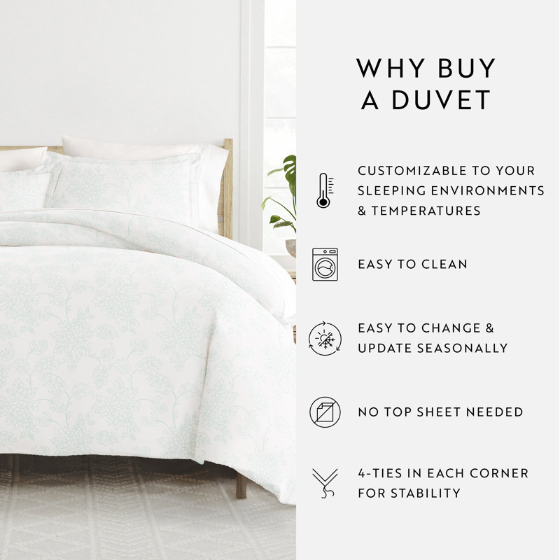 Aqua Vine Pattern King Size Duvet Cover Set with Pillow Shams