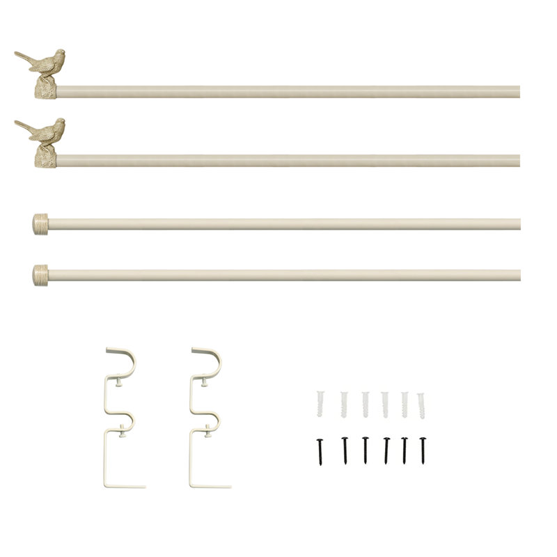 Country White Bird Finial Double Curtain Rod, 28"-48"