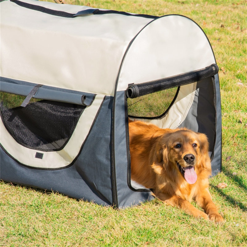 Misael Folding Fabric Soft Dog Cat Travel Pet Carrier, Grey, 76cm H x 97cm W x 71cm D