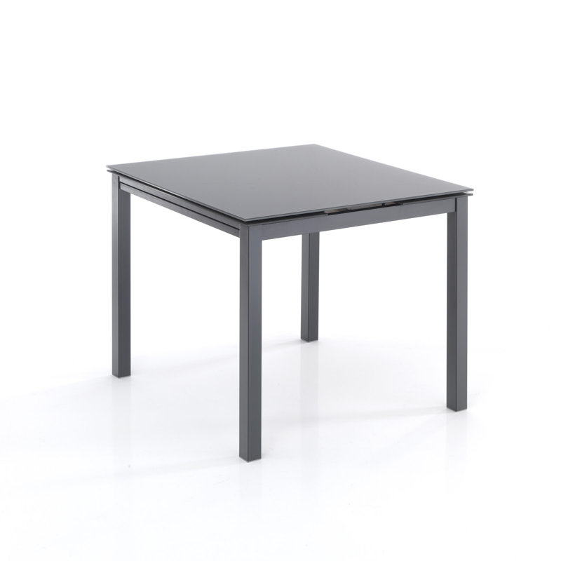 Temperance Extendable Glass Top Metal Base Dining Table, Grey