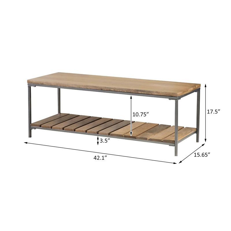Banc d'appoint en bois avec tablette naturel et bronze industriel