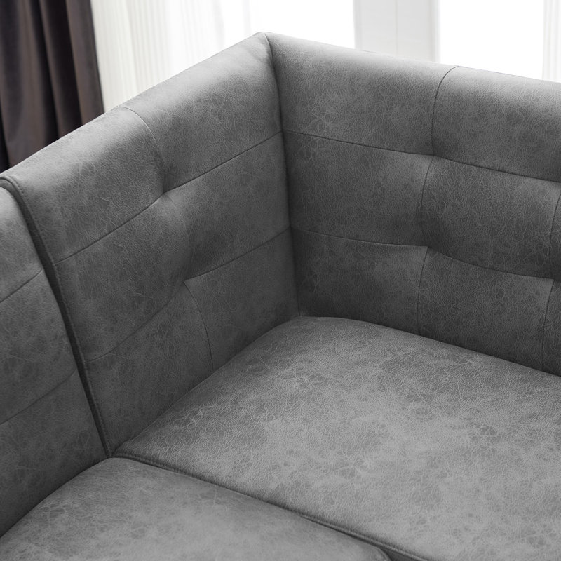 2 Piece Modern Dark Gray Faux Leather Corner Bench And Backless Bench With Tufted Upholstery And Metal Legs