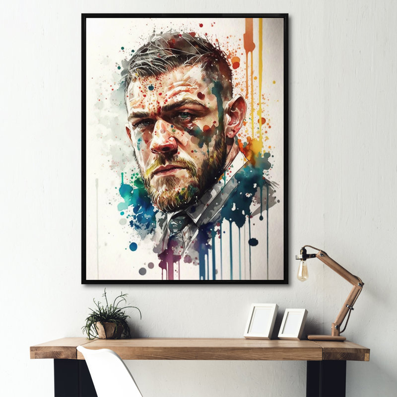 " Conor Fighter Illustration ", 32" H x 24" W x 1" D, Black Floater Framed