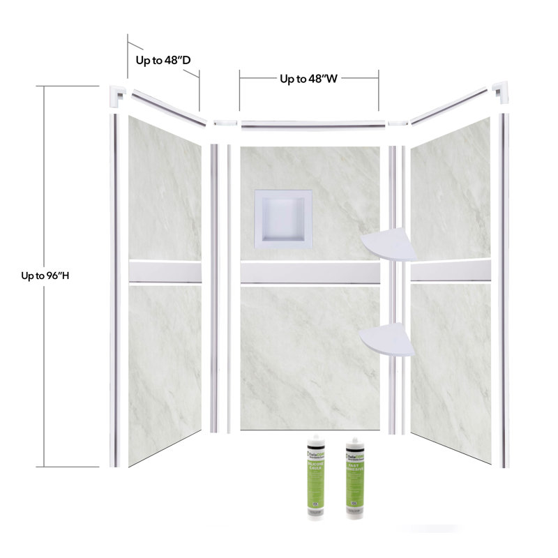 96" H x 48" D Three Panel Shower Surround, Arctic Mist