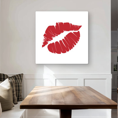 Red Lipstick Mark - Figurative Romantic Metal Print | Home Decor