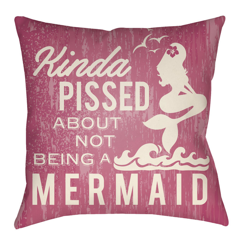 Litchfield Mermaid Mermaid Indoor/Outdoor Throw Pillow, 26" H x 26" W, Hot Pink/Ivory