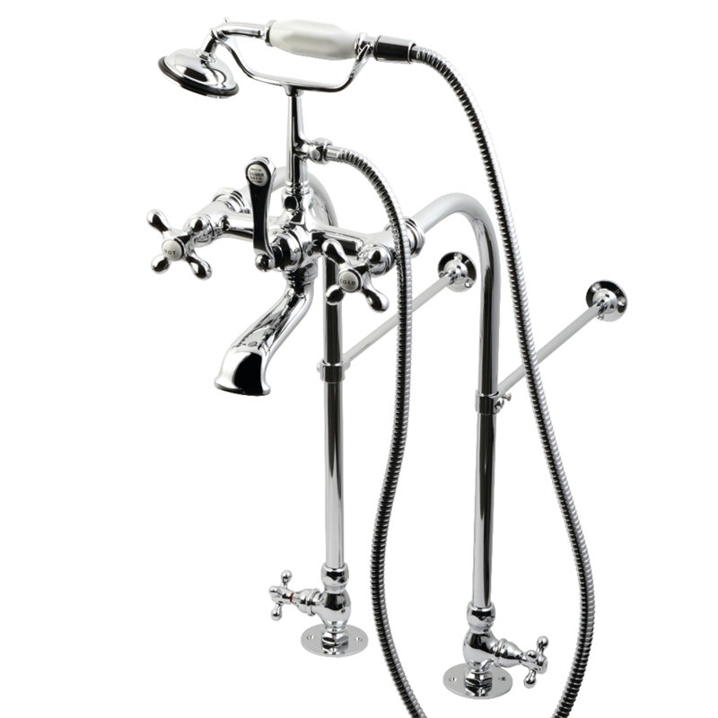 Kingston Brass Vintage Three-Handle 2-Hole Freestanding Clawfoot Tub Faucet Package with Supply Line and Hand Shower