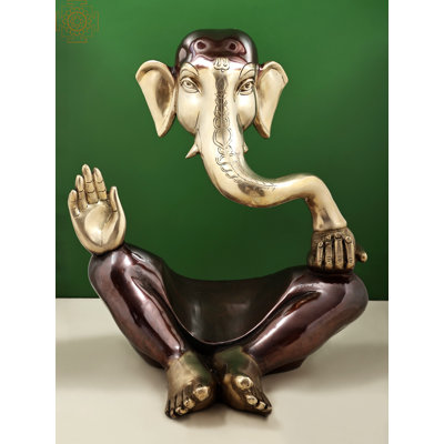 17" Stylized Brass Ganesha Statue – Handcrafted Hindu Deity Sculpture for Home Temple, Altar, or Modern Décor