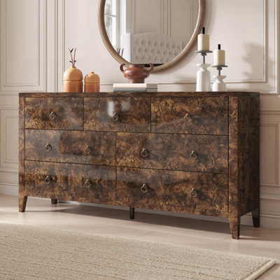 Dorne Modern High Gloss Burl 7-drawer Dresser, Brown