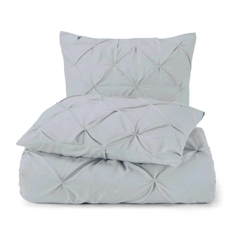 Cotton 300 Tc 8 Internal Ties Fair Trade Pin tuck Duvet Set, Queen Duvet Cover + 2 Standard Pillow Shams, Light Blue