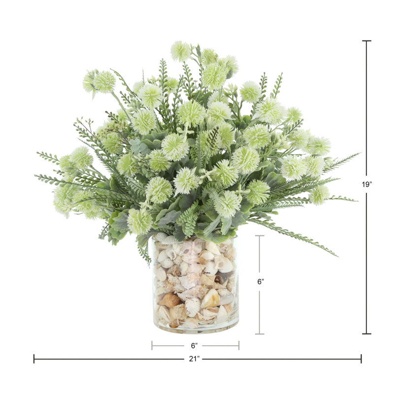 Eucalyptus With Pom Poms In Shell Vase