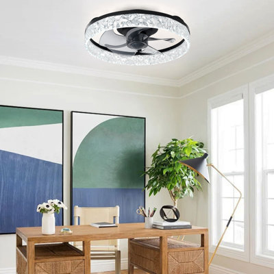 Ventilateur de plafond extra-plat Depuley 40 cm avec éclairage, ultra-silencieux, application et télécommande, DEL 3 CCT à intensité variable, montage encastré pour chambre, noir