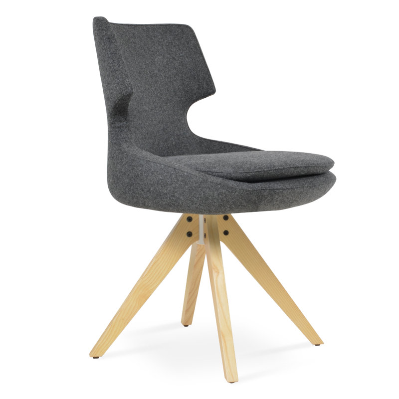 Patara Pyramid Swivel Dining Chair, Dark Grey Wool, Natural