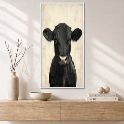 «Black White Black Cow Portrait», reproduction d'art sur toile campagne