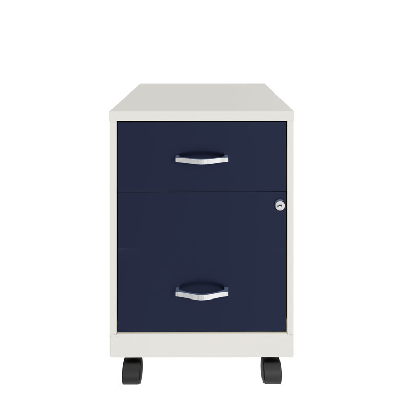 Ervehe 18'' Deep Mobile File Cabinet with Accessory Drawer, Navy/White