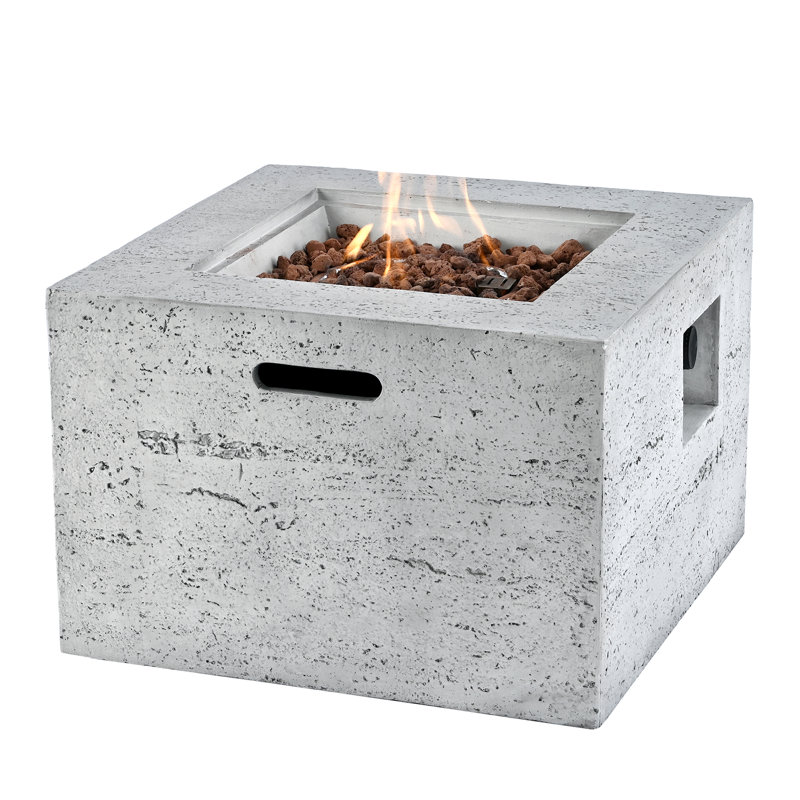 Outdoor Square Fire Pit With Steel Burner,Lightweight 24.02-Inch Propane Fire Pit Table With Adjustable Flame, 40,000 BTU, Lava Rocks, And Rain Cover For Patio,Backyard, And Poolside