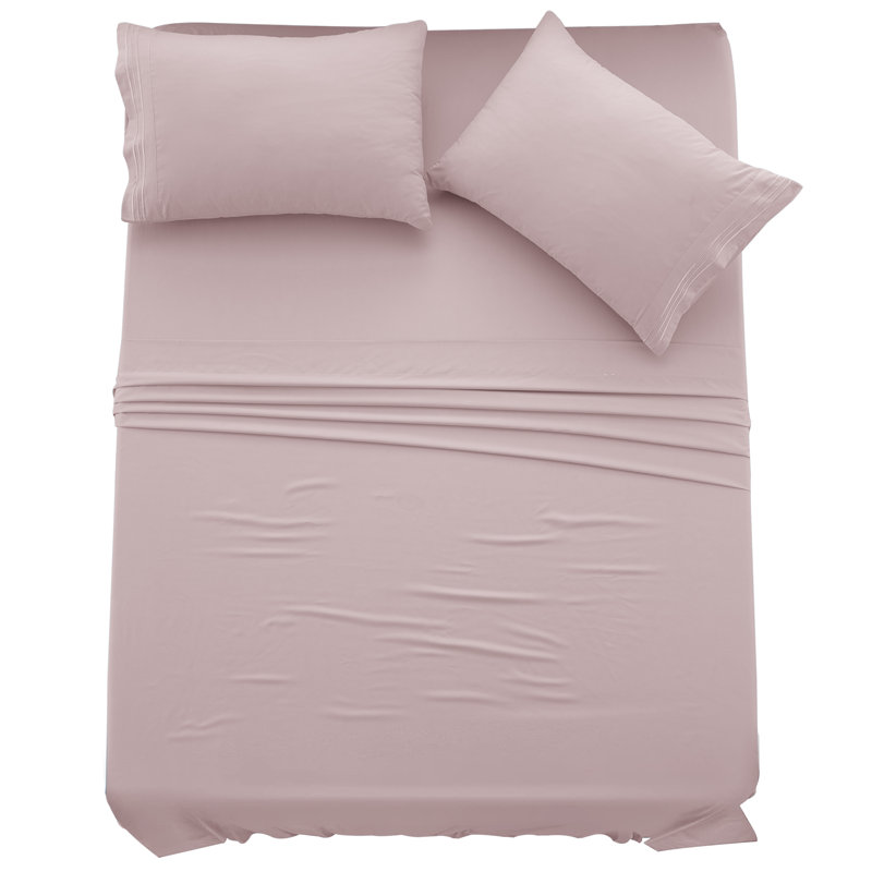Lux Decor 4-Piece Ultra Soft Microfiber Sheet Set Deep Pocket Fitted Sheet, Wrinkle-Resistant & Easy Care Bedding, Baby Pink