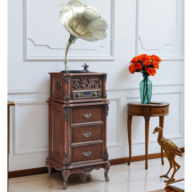 Tourne-disque rétro néo-chinois en bois d'hévéa: lecteur de vinyle Bluetooth