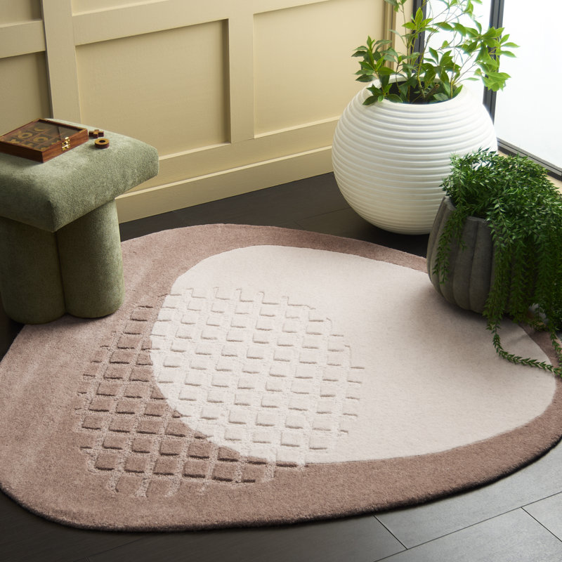 Tapis de couleur unie en coton touffeté à la main fantaisie ivoire / beige, Nouveauté 5 pi x 5 pi